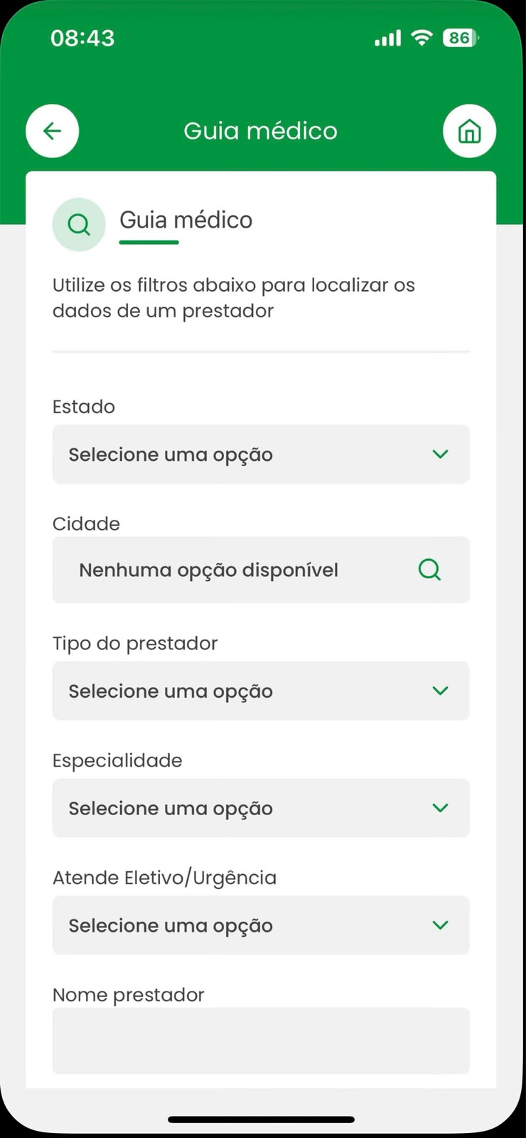 Busca no guia médico do app APAS