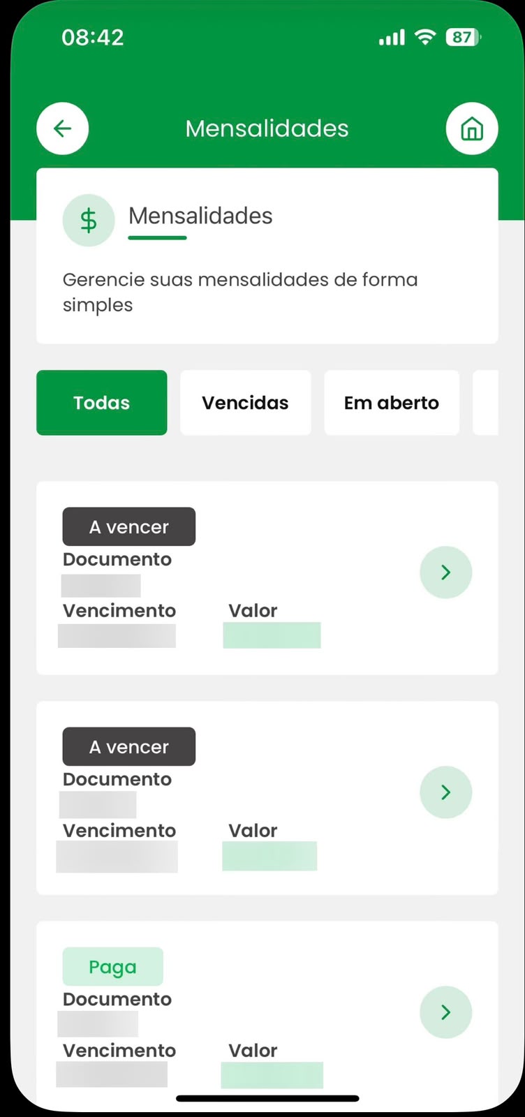 Mensalidades no app APAS